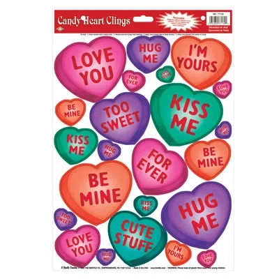 Beistle Candy Heart Clings - 12" X 17" Sh - Pack Of 12 In Multicolor