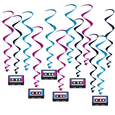 Beistle Cassette Tape Whirls - 17â½"-29â½" - Pack Of 6 In Multicolor
