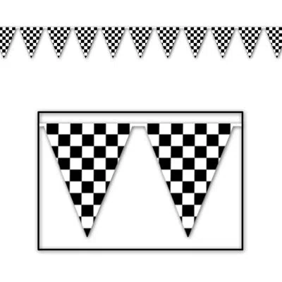 Beistle Checkered Pennant Banner - 17" X 30' - Pack Of 12 In Black