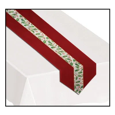 Beistle Christmas Holly Fabric Table Runner In Multicolor
