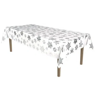 Beistle Christmas Metallic Snowflake Tablecover In White