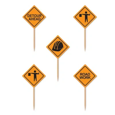 Beistle Construction Sign Picks - 2â½" - Pack Of 12 In Orange