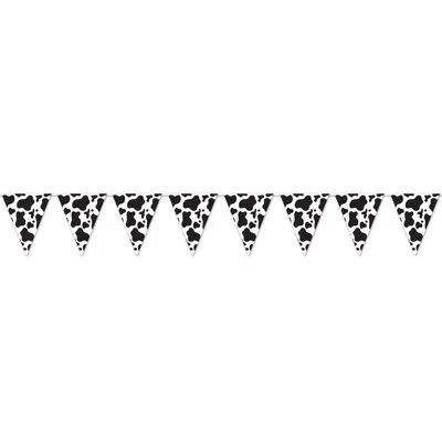 Beistle Cow Print Pennant Banner - 11" X 12' - Pack Of 12 In Black