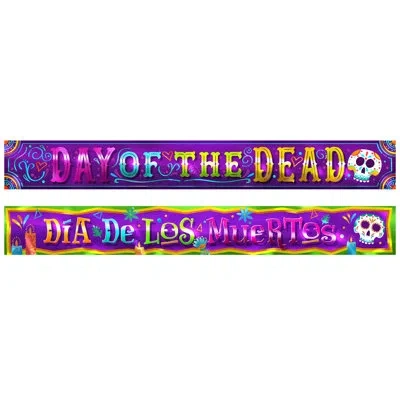 Beistle Day Of The Dead Metallic Banner Set In Blue,green,orange,purple,white,yellow