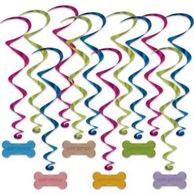 Beistle Dog Birthday Whirls - 15"-22" - Pack Of 6 In Multicolor