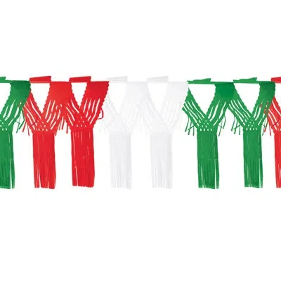 Beistle Drop Fringe Garland - 20" X 12' - Pack Of 12 In Red,white,green