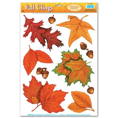 Beistle Fall Leaf Clings - 12" X 17" Sh - Pack Of 12 In Multicolor
