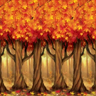Beistle Fall Trees Backdrop - 4' X 30' - Pack Of 6 In Multicolor