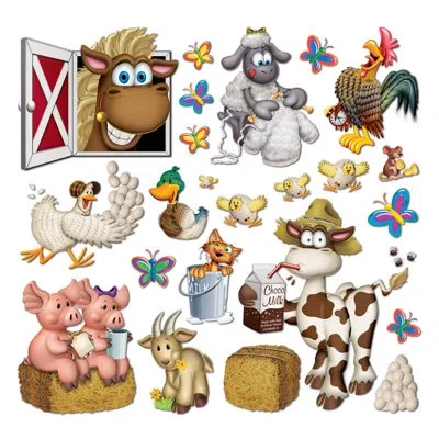 Beistle Farm Animal Props - 2â¼"-35" - Pack Of 12 In Multicolor