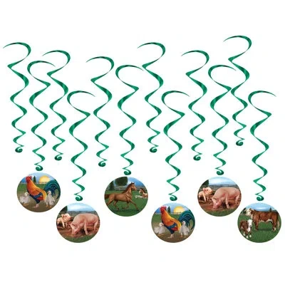 Beistle Farm Animal Whirls - 15"-28â½" - Pack Of 6 In Multicolor