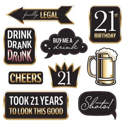Beistle Finally 21 Double-sided Photo Fun Signs – Set Of 9 Cardstock Props For 21st Birthday Parties, Photo  In Multicolor