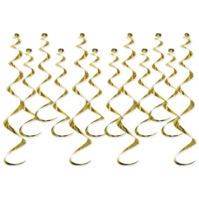 Beistle Gd Metallic Whirls 6 Piece, 13.5" & 25" Gold
