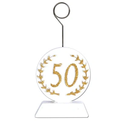 Beistle Glittered "50" Photo/balloon Holder In Multicolor