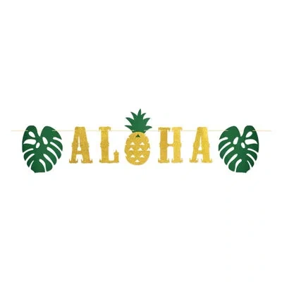 Beistle Glittered Aloha Streamer - 16" X 6' - Pack Of 12 In Green