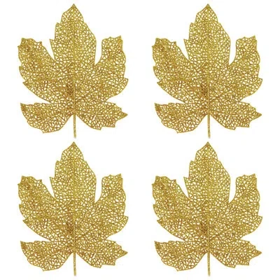 Beistle Glittered Fall Leaves - 7" - Pack Of 12 In Gold