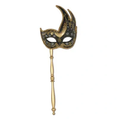 Beistle Glittered Mask With Stick - Pack Of 12 In Gold