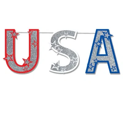 Beistle Glittered Usa Streamer - 15" X 4' 6" - Pack Of 12 In Multicolor