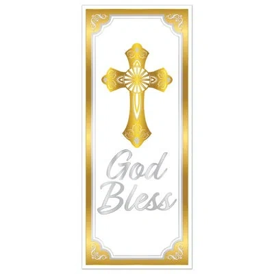 Beistle God Bless Plastic Door Cover, 6' X 30" In White;silver;gold