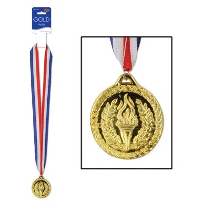 Beistle Gold Medal With Ribbon - 30" With 2" Medal - Pack Of 12