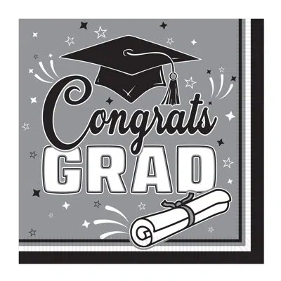 Beistle Gray & Black Congrats Grad 2-ply Luncheon Napkins, 36 Napkins/package In Gray,black