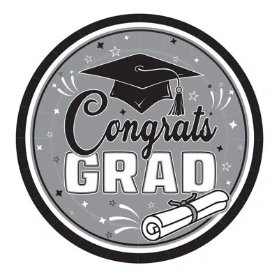 Beistle Gray & Black Congrats Grad Paper Plates, 9", 18 Plates/package In Gray,black