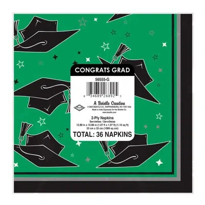 Beistle Green Congrats Grad Luncheon Napkins – Graduation Party Disposable Paper Napkins, Green Beverage & L