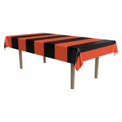 Beistle Halloween Orange & Black Stripes Tablecover In Multicolor