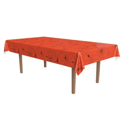 Beistle Halloween Spider Web Tablecover In Orange