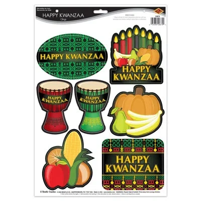 Beistle Happy Kwanzaa Clings - 12" X 17" Sh - Pack Of 12 In Assorted Colors
