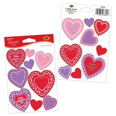 Beistle Heart Stickers - 4â¾" X 7â½" - Pack Of 12 In Multicolor