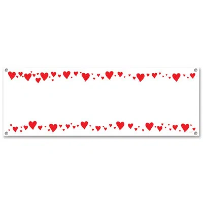 Beistle Hearts Sign Banner - 5' X 21" - Pack Of 12 In Red