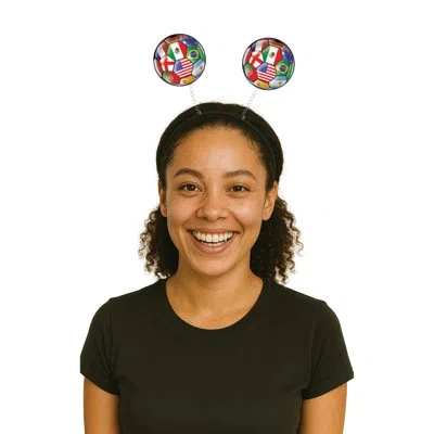 Beistle International Soccer Boppers Headband – Snap-on Black Plastic Headband, Multinational Flag Football  In Multicolor