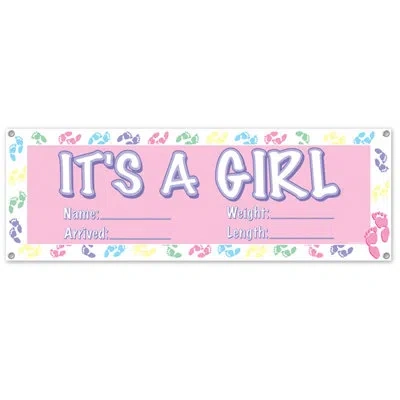 Beistle It's A Girl Sign Banner - 5' X 21" - Pack Of 12 In Multicolor