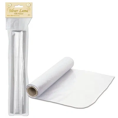 Beistle Lame Table Runner - 12" X 50' - Pack Of 6 In Silver