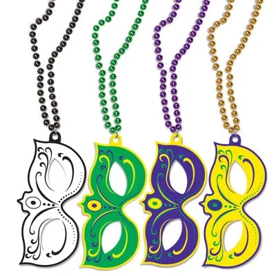 Beistle Mardi Gras Masks With Beads - 4" X 7 Â¾" / 33" - Pack Of 12 In Multicolor