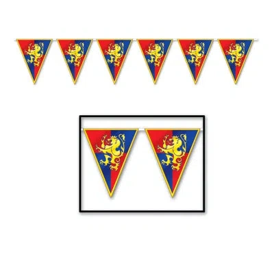 Beistle Medieval Pennant Banner - 11" X 12' - Pack Of 12 In Multicolor
