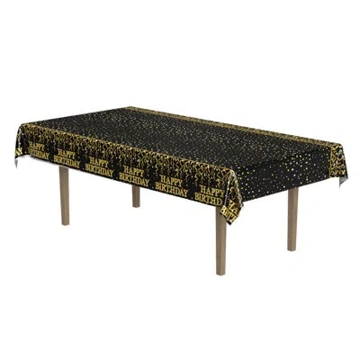 Beistle Metallic Happy Birthday Tablecover In Black