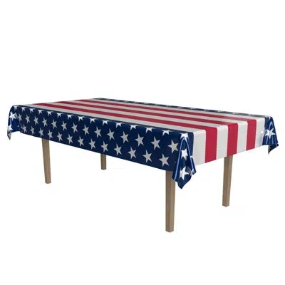 Beistle Metallic Stars & Stripes Plastic Tablecover, 54" X 108" In Red;white;blue