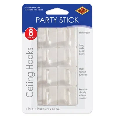 Beistle Party Stick Ceiling Hooks - 1" X 1" - Pack Of 12 In White