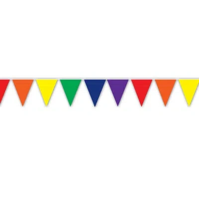 Beistle Pennant Banner - 11" X 12' - Pack Of 12 In Rainbow