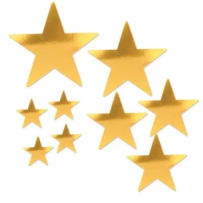 Beistle Pkgd Foil Star Cutouts - Asstd - Pack Of 12 In Gold