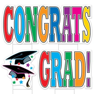 Beistle Plas Jumbo Congrats Grad! Yard Sign Set In Multicolor