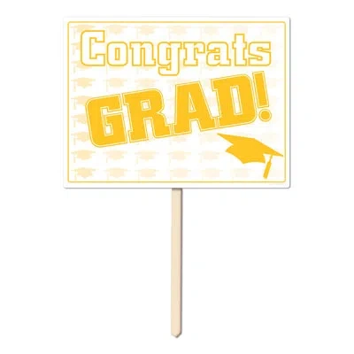Beistle Plastic Congrats Grad Yard Sign In Gold