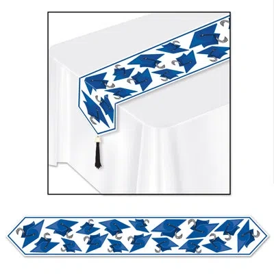 Beistle Printed Grad Cap Table Runner In Blue