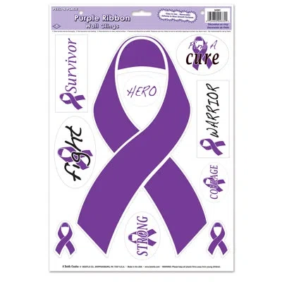 Beistle Purple Ribbon/find A Cure Peel 'n Place In White;purple