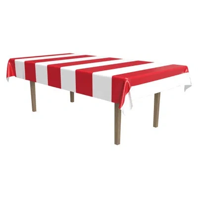 Beistle Red & White Stripes Tablecover In Multicolor