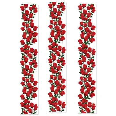Beistle Roses Party Panels - 12" X 6' - Pack Of 12 In Red