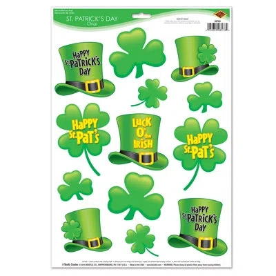 Beistle St Patrick's Day Clings - 12" X 17" Sh - Pack Of 12 In Green
