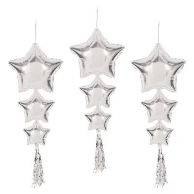 Beistle Star Balloons W/tassels - 3' 9" - Pack Of 6 In Silver