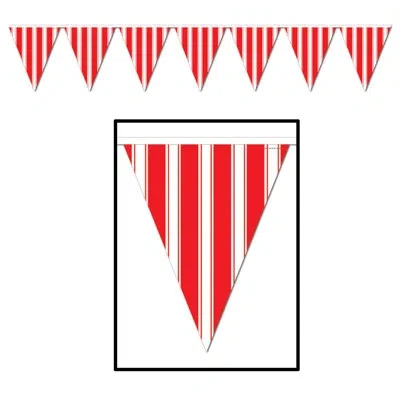 Beistle Striped Pennant Banner - Pack Of 12 In Red